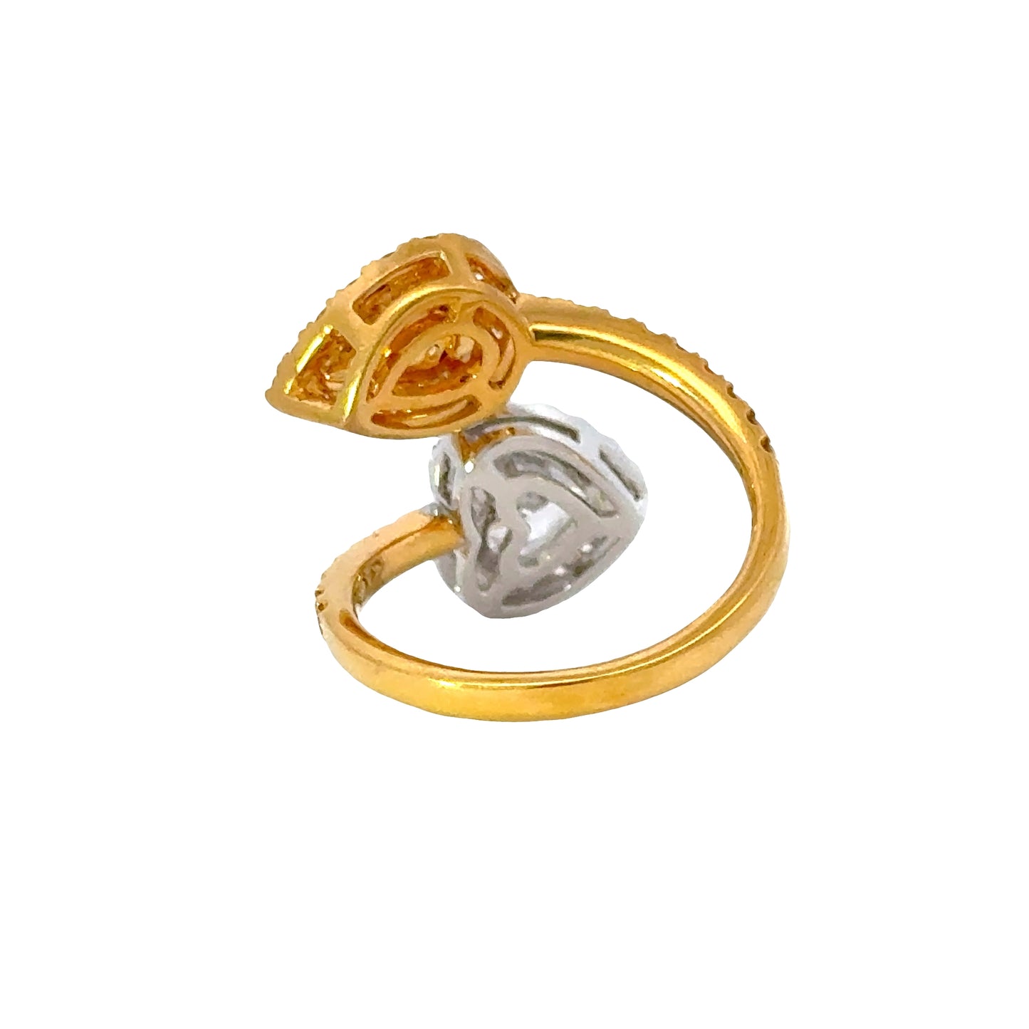 18K Yellow Gold  Ring with GIA Natural Fancy Yellow Pear-Shaped and GIA white Heart shaped Diamond