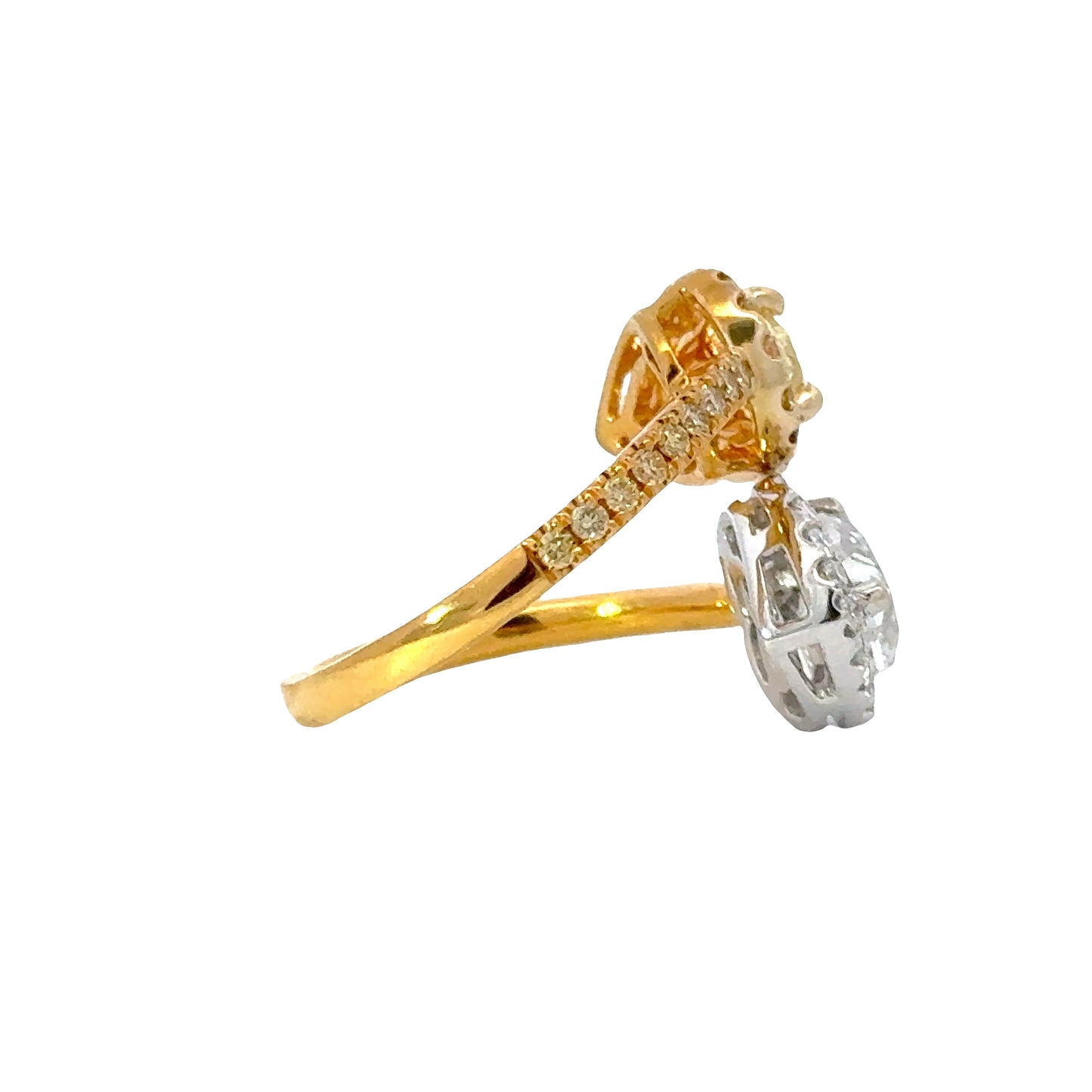18K Yellow Gold  Ring with GIA Natural Fancy Yellow Pear-Shaped and GIA white Heart shaped Diamond
