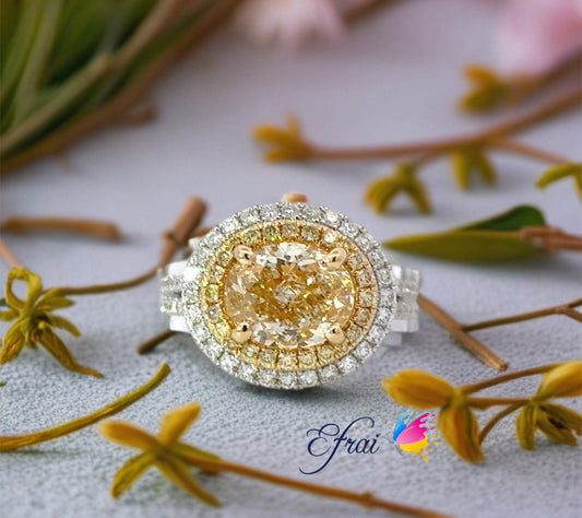 Exquisite certified Natural Oval Fancy yellow diamonds ring