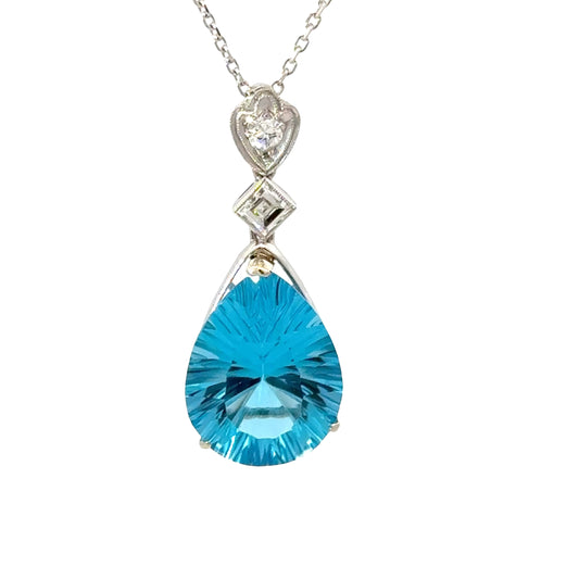 White Gold Pendant with Pear-Shaped Swiss blue topaz and diamonds