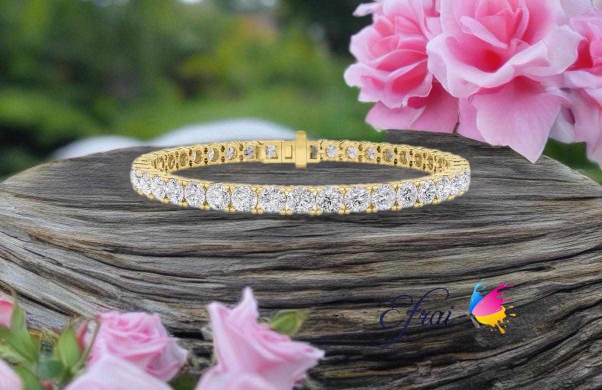 14K Yellow Gold Natural Diamond Tennis Bracelet, Brilliant-Cut