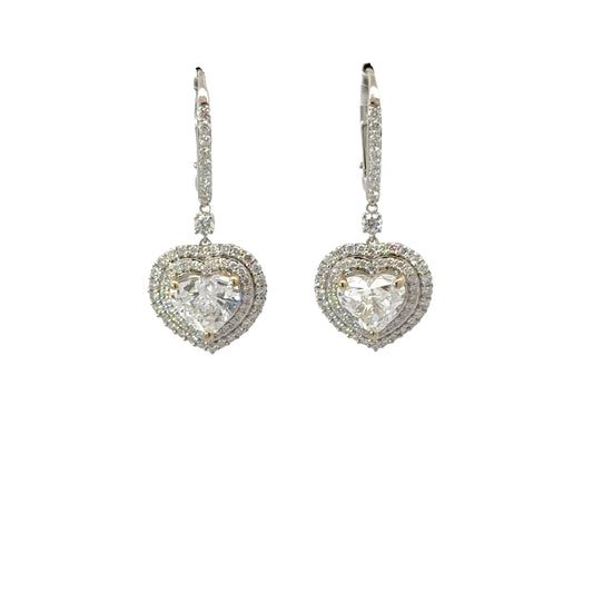 GIA Natural Heart shaped diamonds dangling earrings in 18K