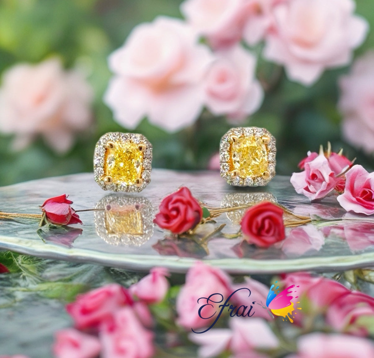GIA natural fancy yellow radiant diamonds earrings
