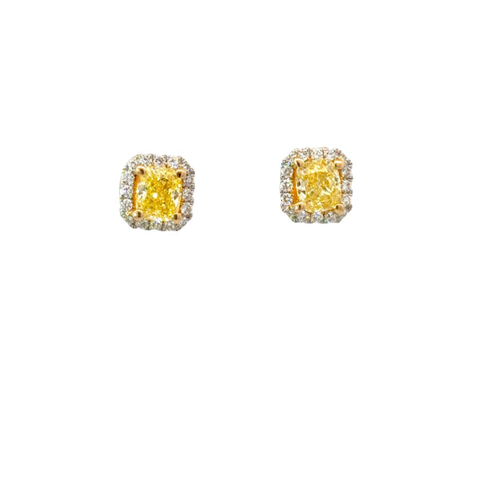 GIA natural fancy yellow radiant diamonds earrings
