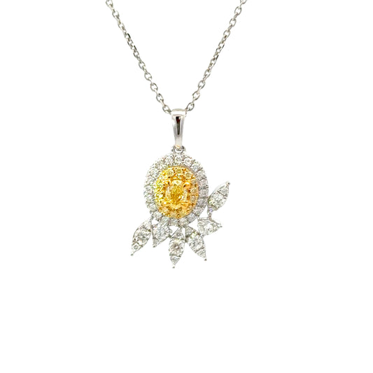 Natural Fancy Yellow oval  Diamond White Gold Pendant Necklace