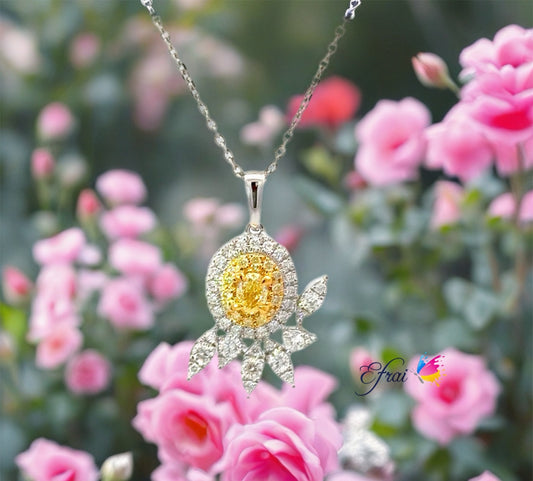Natural Fancy Yellow oval  Diamond White Gold Pendant Necklace