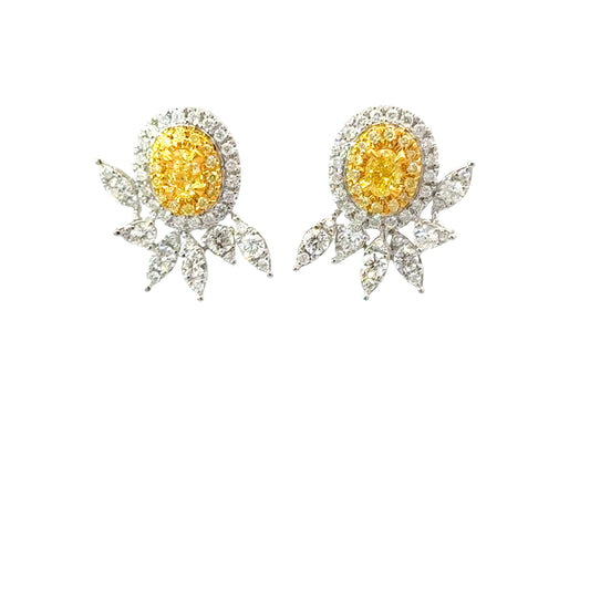 Natural Fancy Yellow Oval Diamond Stud Earrings in White Gold