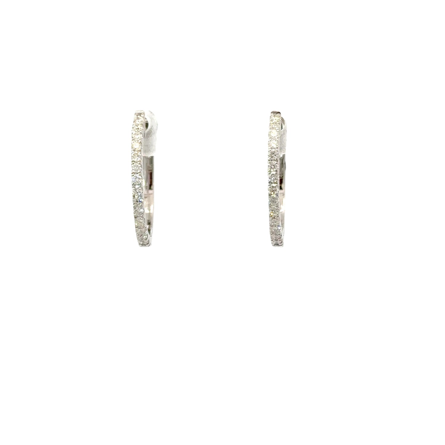 14K White Gold Hoop Earrings with Round Brilliant Diamonds