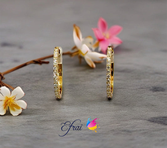 14K Yellow Gold Hoop Earrings with Round Brilliant Diamonds