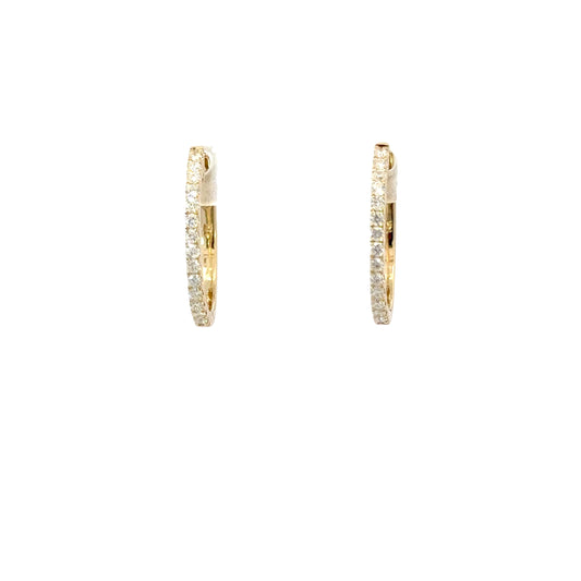 14K Yellow Gold Hoop Earrings with Round Brilliant Diamonds