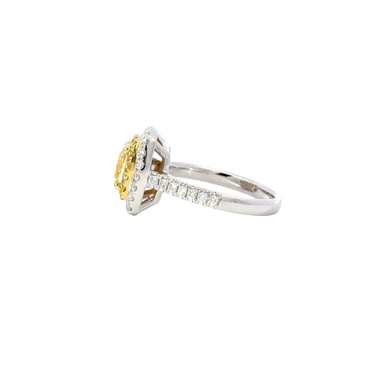 GIA Natural Fancy Yellow Cushion Cut Diamond White Gold Multi-Stone Ring