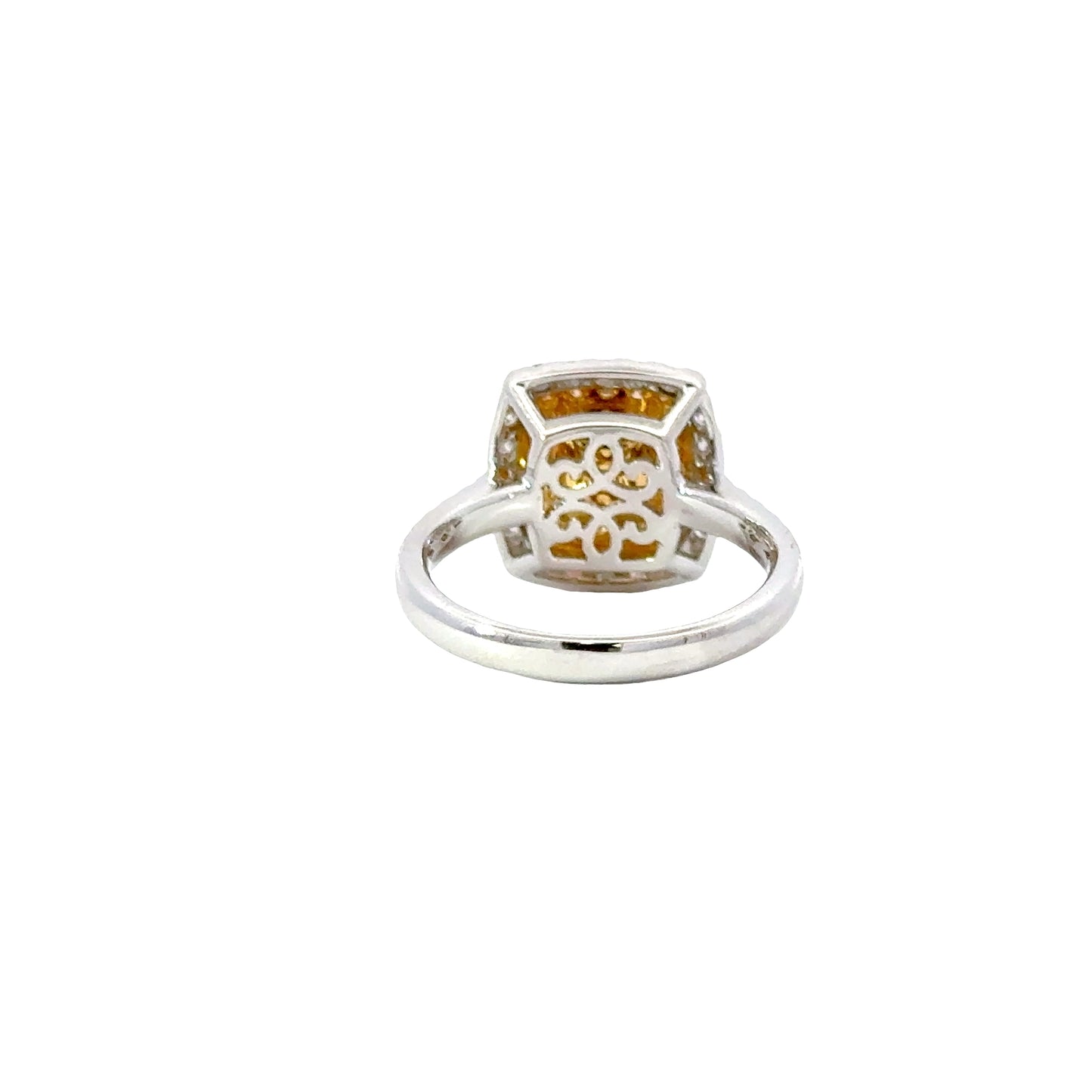 GIA Natural Fancy Yellow Cushion Cut Diamond White Gold Multi-Stone Ring