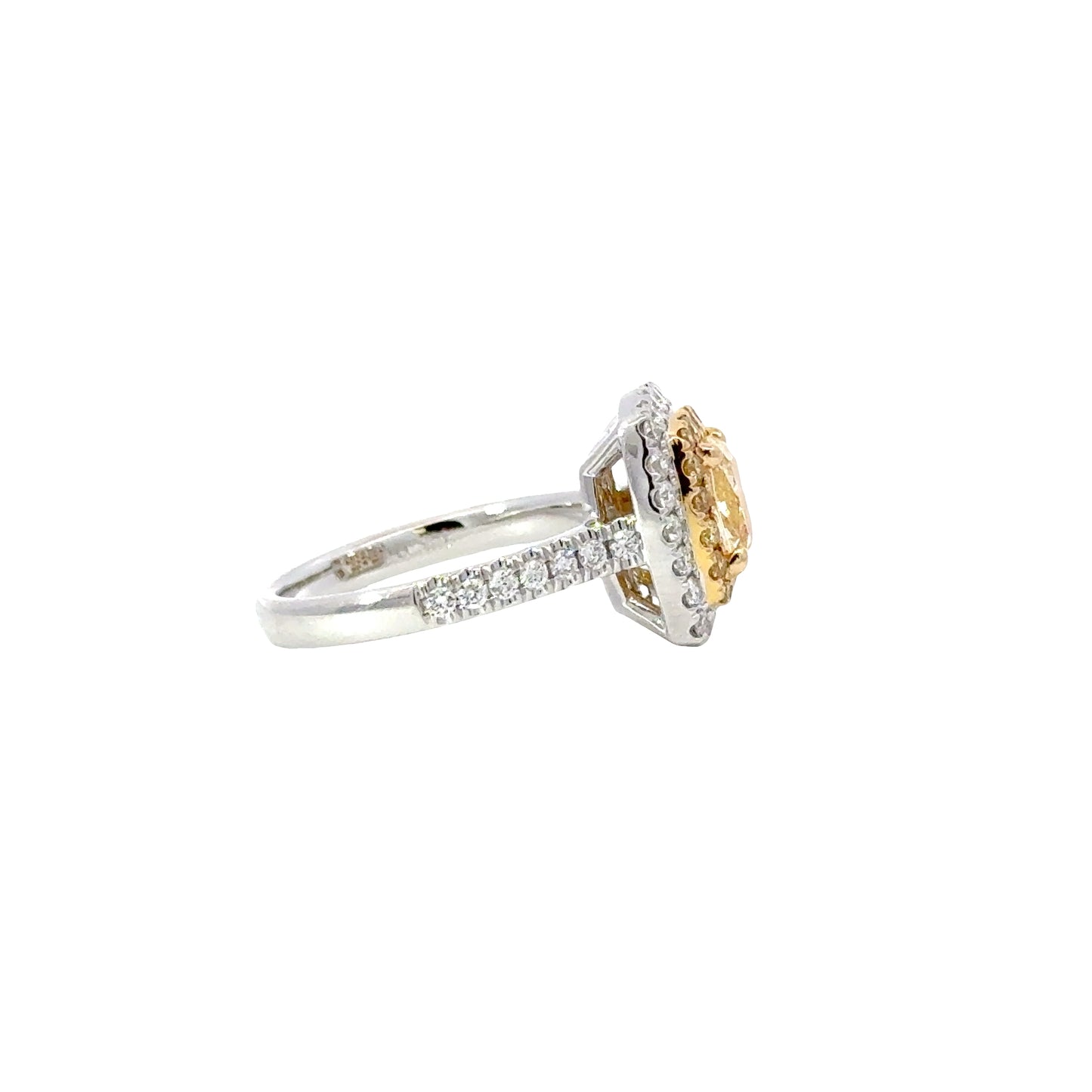 GIA Natural Fancy Yellow Cushion Cut Diamond White Gold Multi-Stone Ring