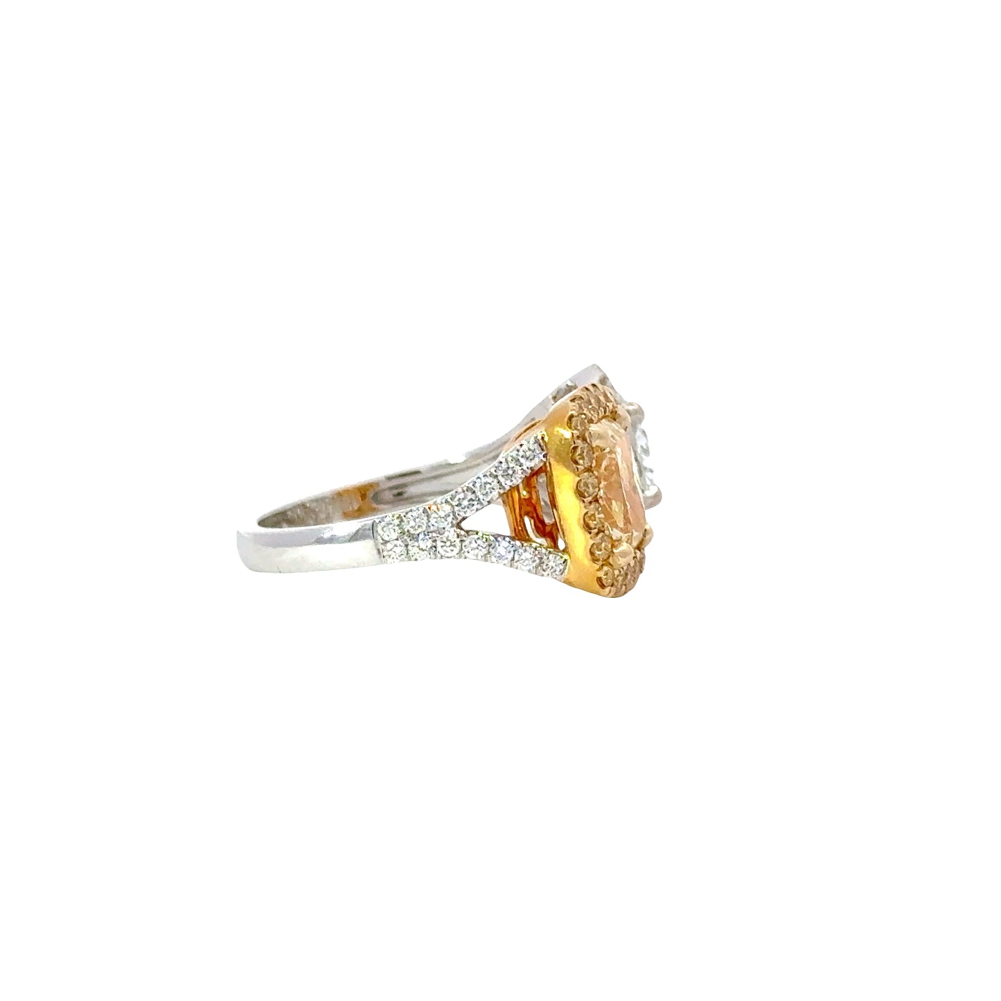 GIA Natural Fancy Yellow Cushion Cut and GIA Natural Round diamonds ring