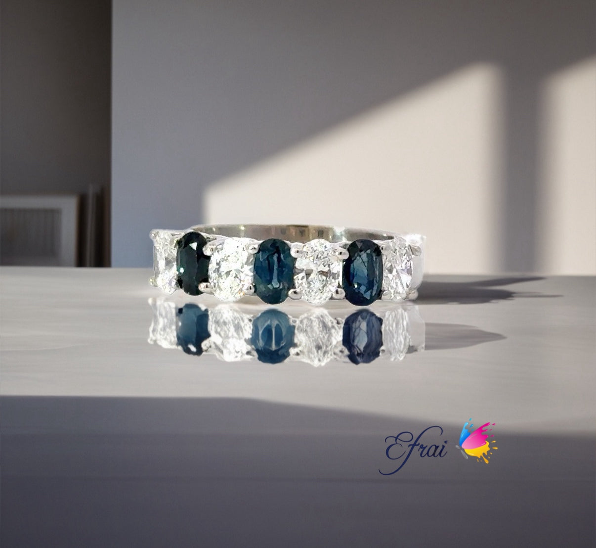 Gorgeous natural blue sapphires and diamonds band