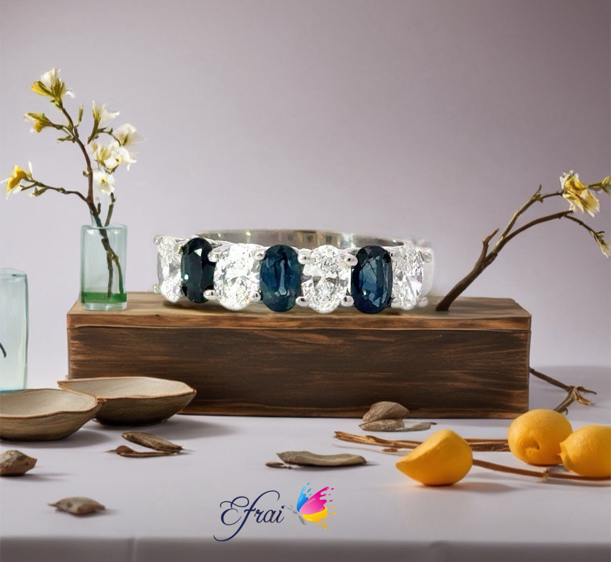 Gorgeous natural blue sapphires and diamonds band