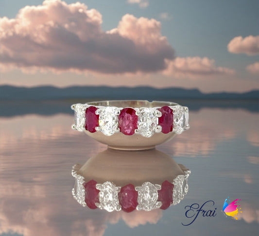 Gorgeous natural oval rubies and diamonds band