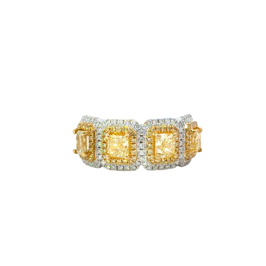 Gorgeous natural 4 yellow radiant diamonds band