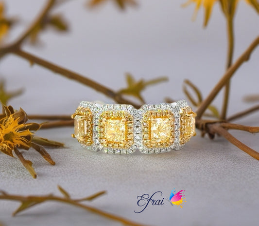 Gorgeous natural 4 yellow radiant diamonds band