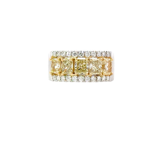 CGL Natural 5 fancy yellow diamonds ring