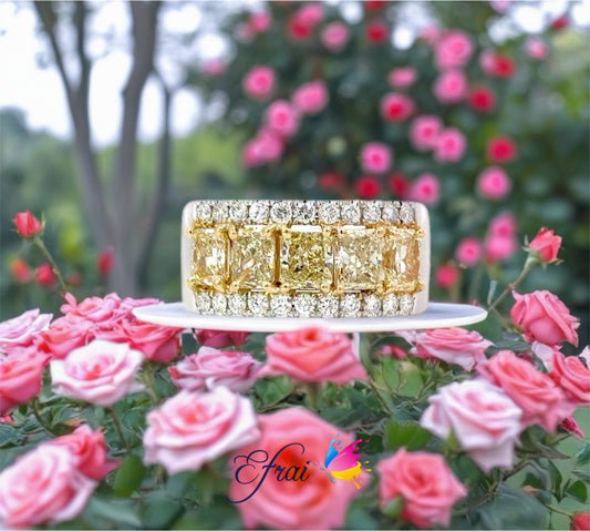 CGL Natural 5 fancy yellow diamonds ring