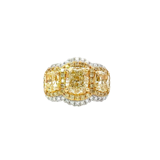 GIA Yellow Cushion Cut Diamonds  Ring in 18K white and Yellow Gold