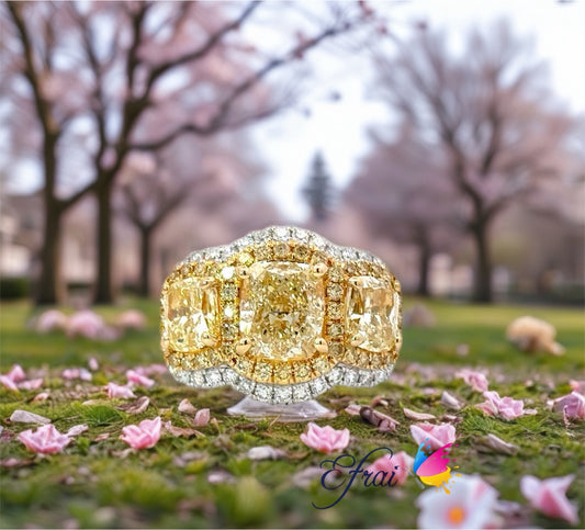 GIA Yellow Cushion Cut Diamonds  Ring in 18K white and Yellow Gold