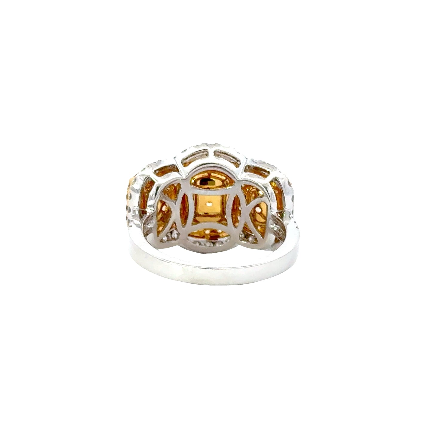 GIA Yellow Cushion Cut Diamonds  Ring in 18K white and Yellow Gold