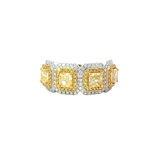 CGL Natural 4 fancy yellow radiant diamonds band