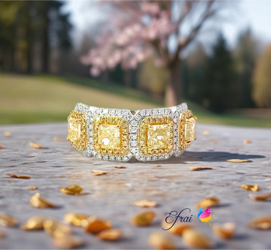 CGL Natural 4 fancy yellow radiant diamonds band