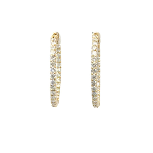 Classic Yellow Gold Hoop Earrings with Round Brilliant Diamonds
