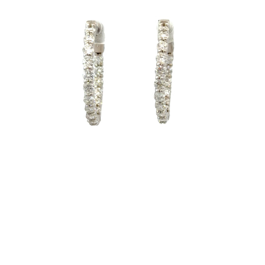White Gold Hoop Earrings with Round Cut Diamonds