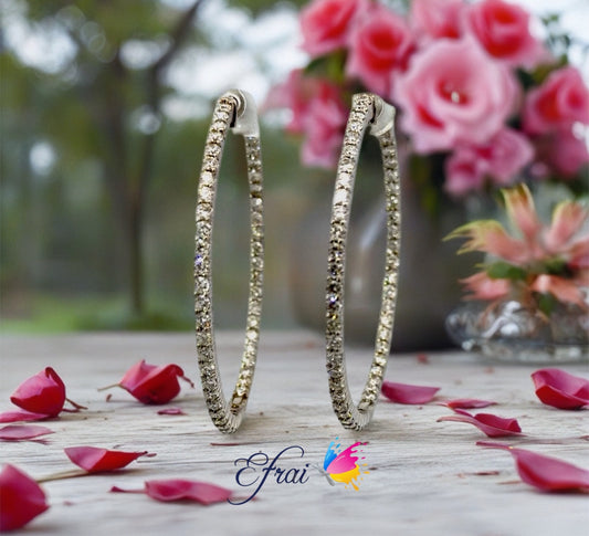 Stunning natural round diamonds hoops earrings in 14K white gold