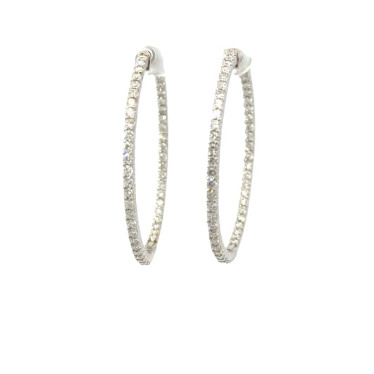 White Gold Hoop Earrings with Round Cut Diamonds