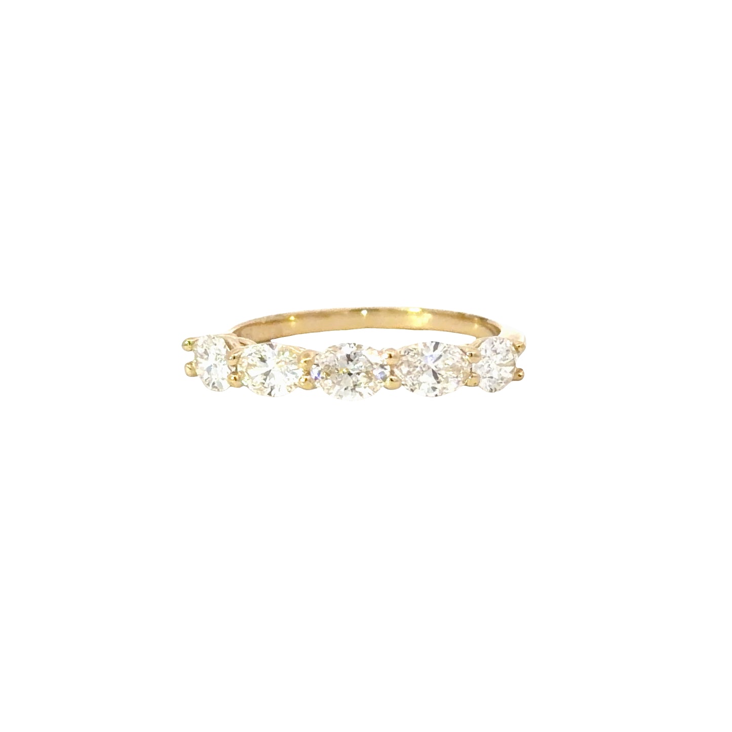 14K Yellow Gold Multistone Ring with Natural Oval Cut Diamonds