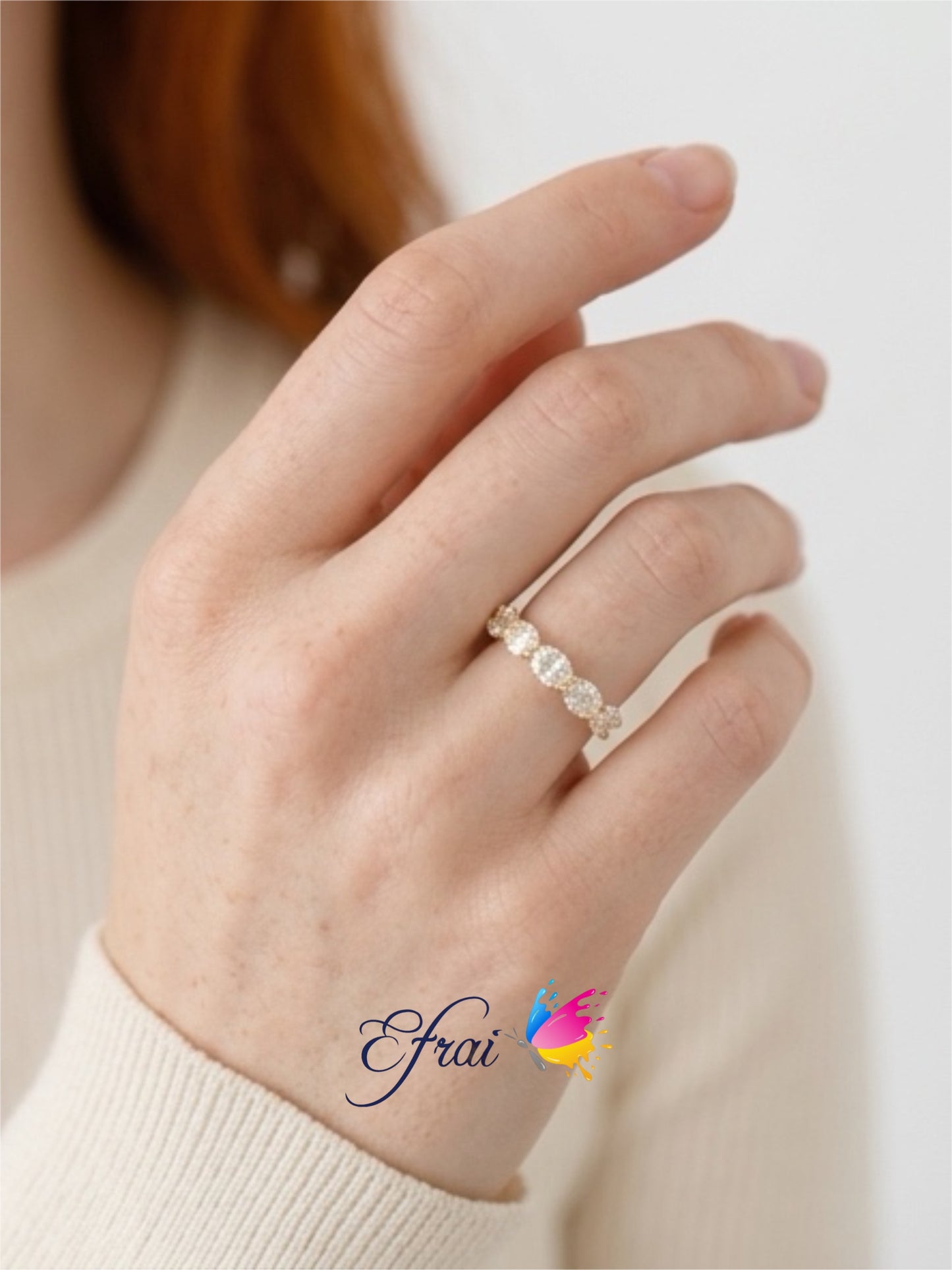 14K Yellow Gold Multistone Ring with Natural Oval Cut Diamonds