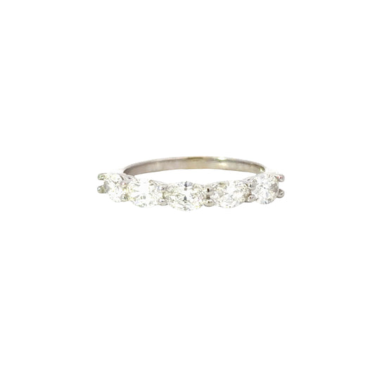 14K White Gold  Ring with Natural Oval Diamonds