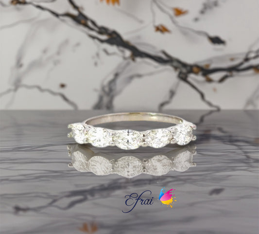 14K White Gold  Ring with Natural Oval Diamonds