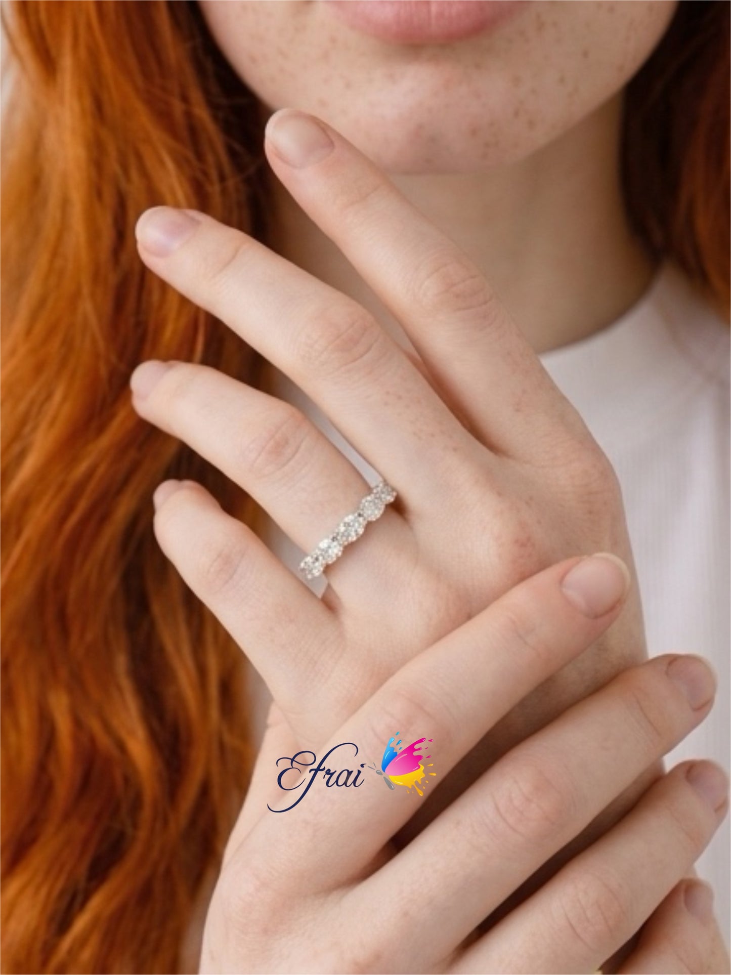 14K White Gold  Ring with Natural Oval Diamonds