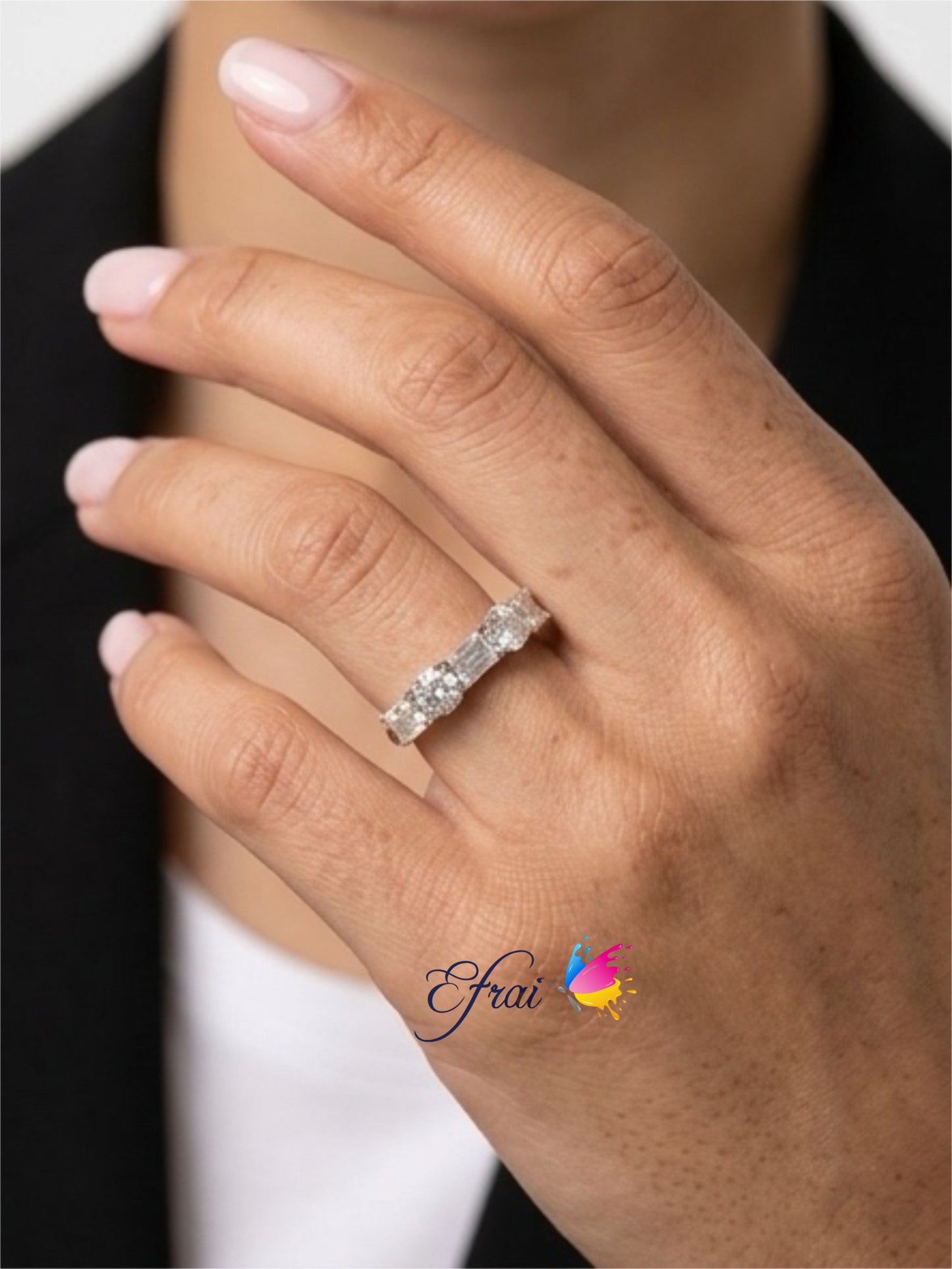 Natural Emerald Cut and round Diamonds Ring