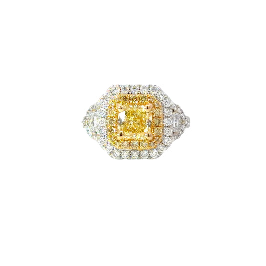 Gorgeous GIA Fancy Light Yellow Cushion Cut Diamond Ring in 18K gold