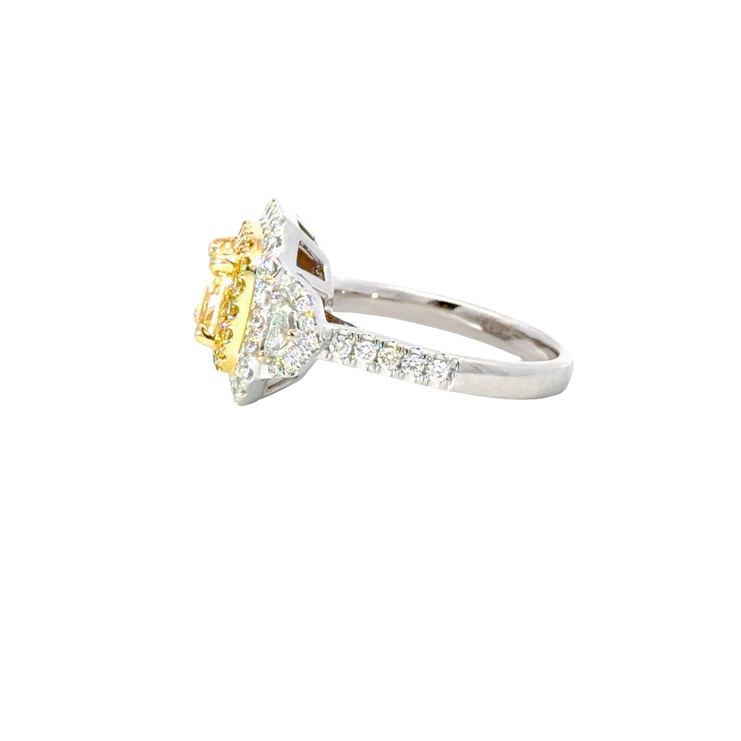 Gorgeous GIA Fancy Light Yellow Cushion Cut Diamond Ring in 18K gold