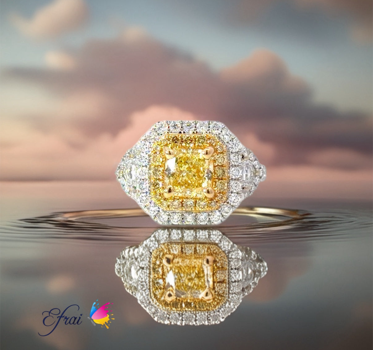 Gorgeous GIA Fancy Light Yellow Cushion Cut Diamond Ring in 18K gold