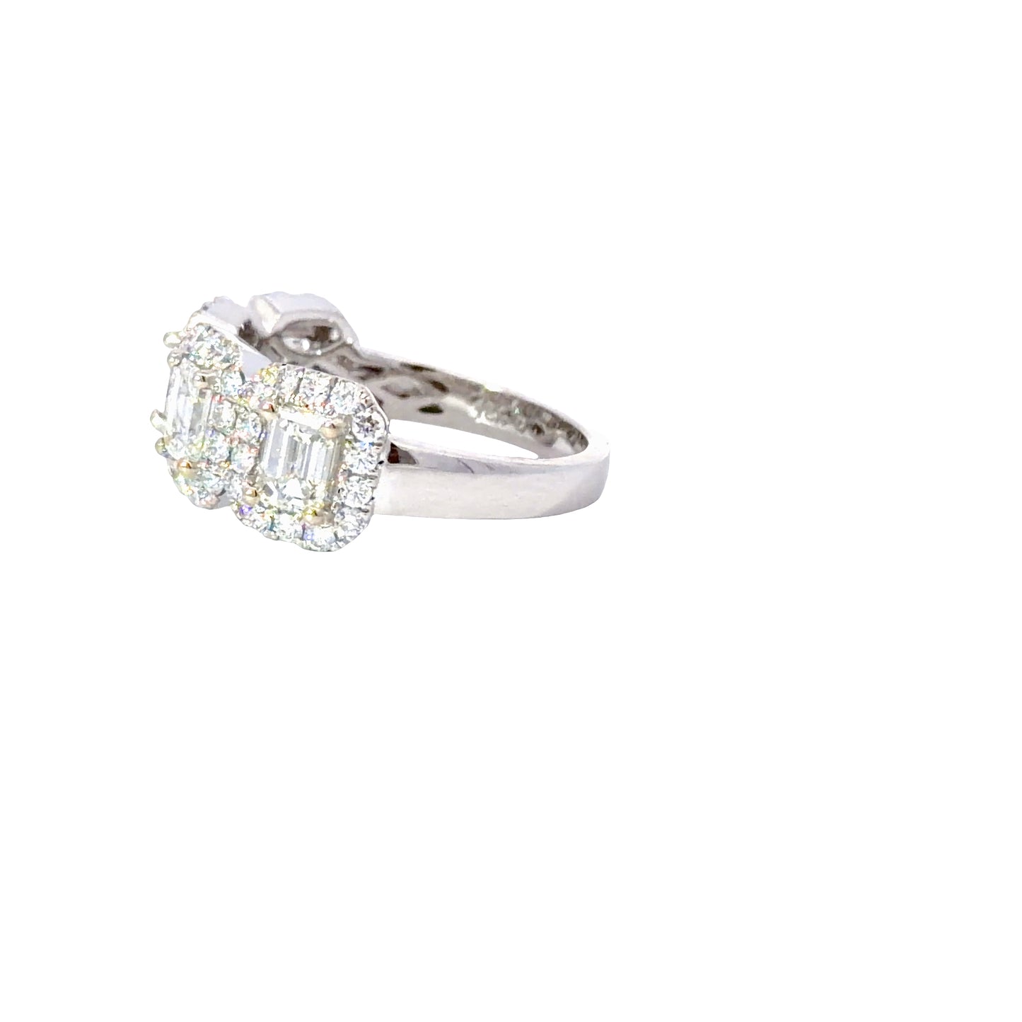 18K White Gold Eternity Ring with Natural Emerald and round brilliant Cut Diamonds