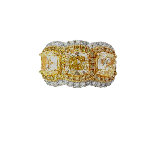 18K White and Yellow Gold Cushion Diamond Halo Ring