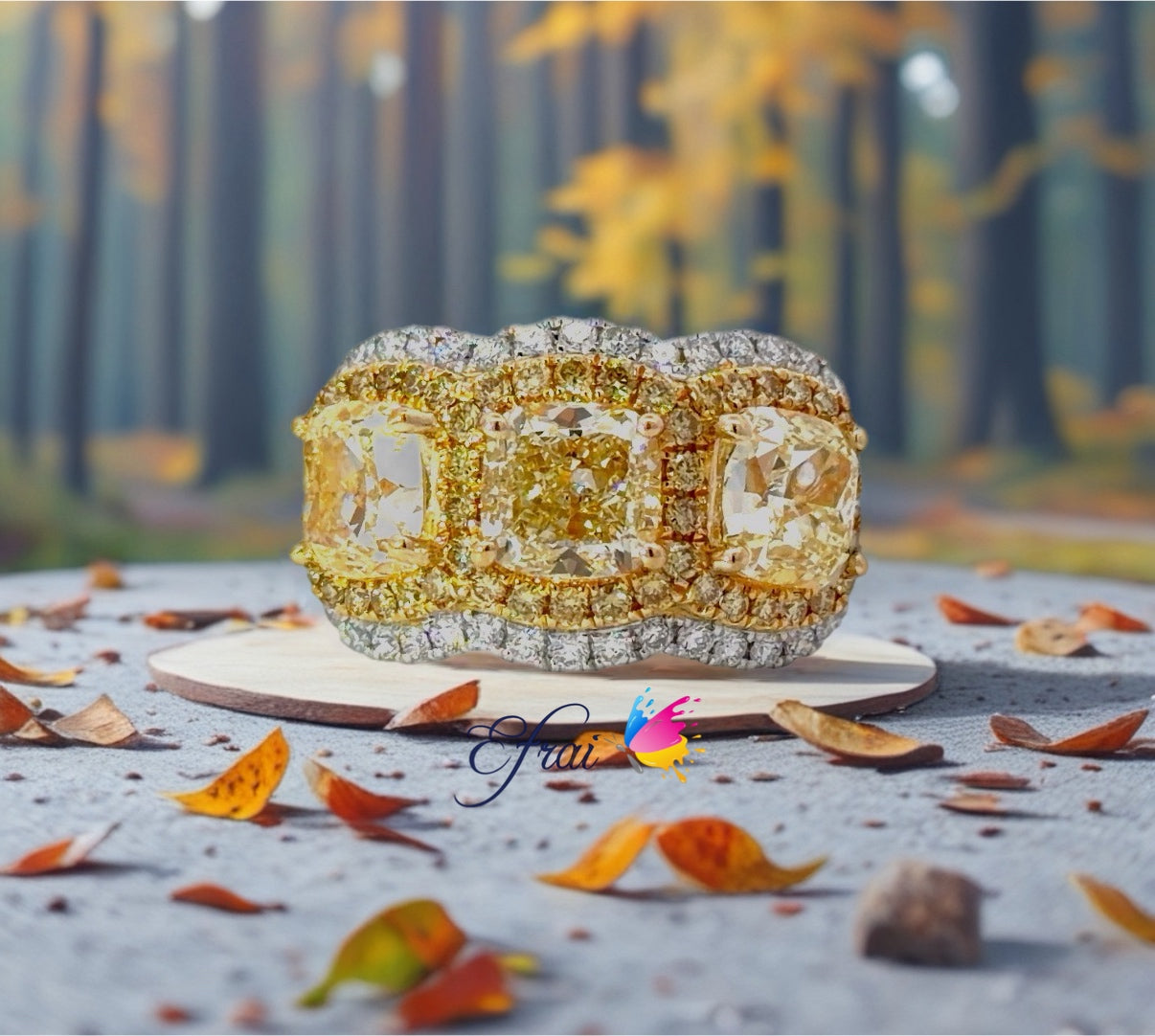 18K White and Yellow Gold Cushion Diamond Halo Ring