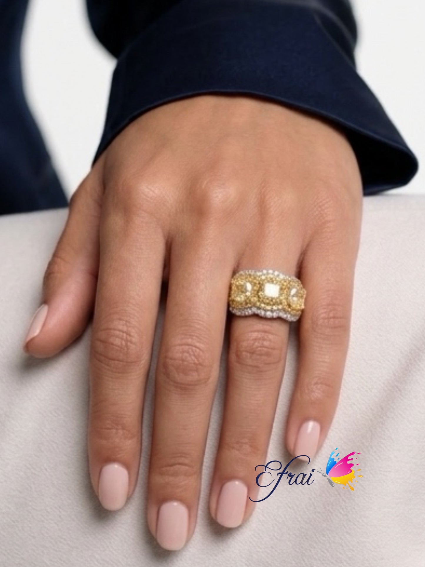 18K White and Yellow Gold Cushion Diamond Halo Ring