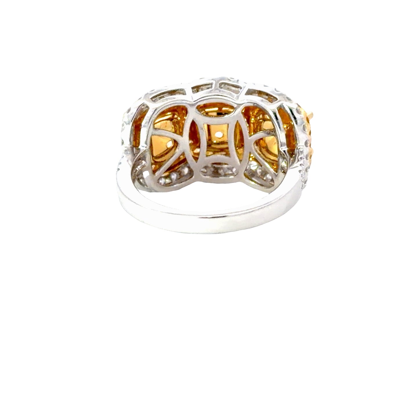 18K White and Yellow Gold Cushion Diamond Halo Ring