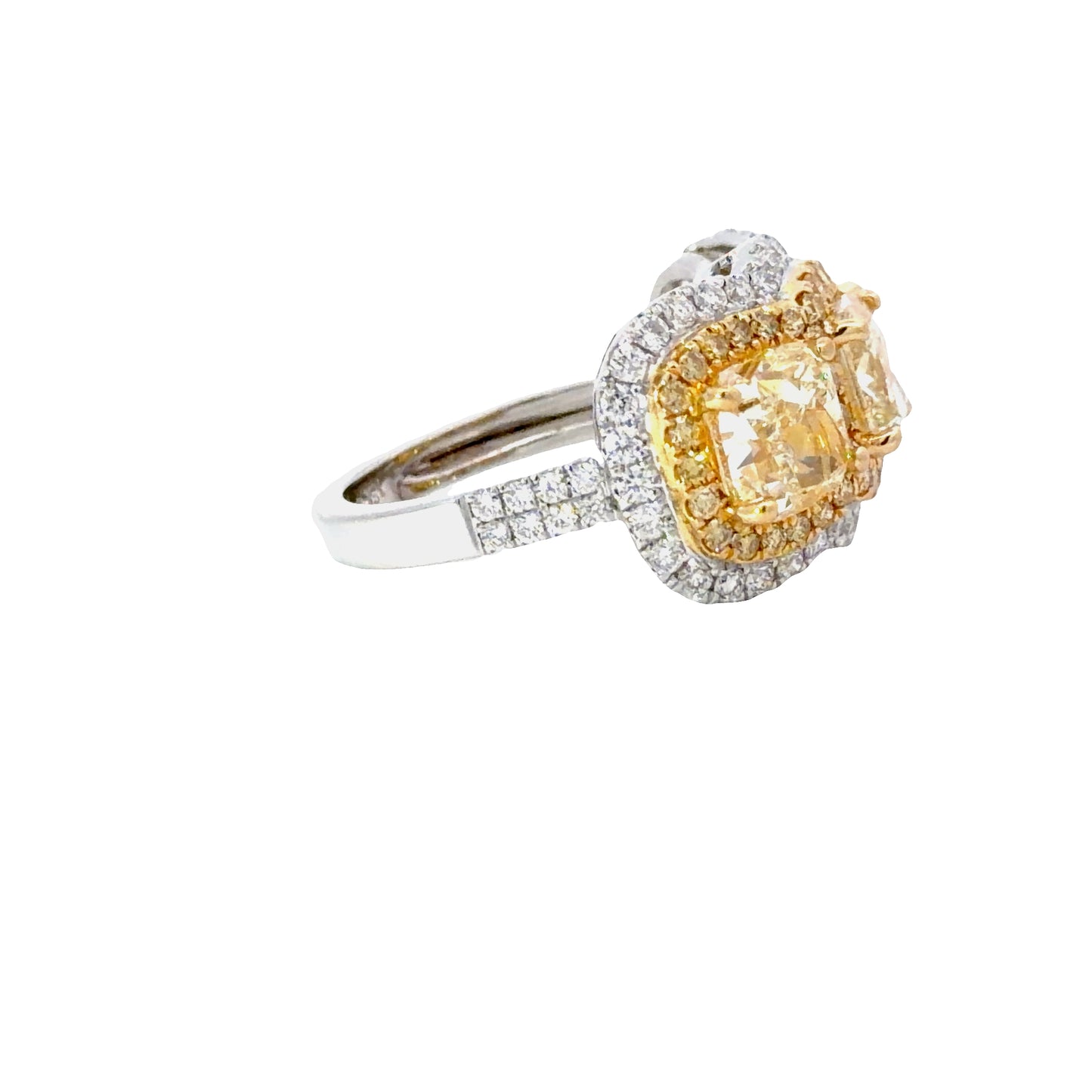 18K White and Yellow Gold Cushion Diamond Halo Ring