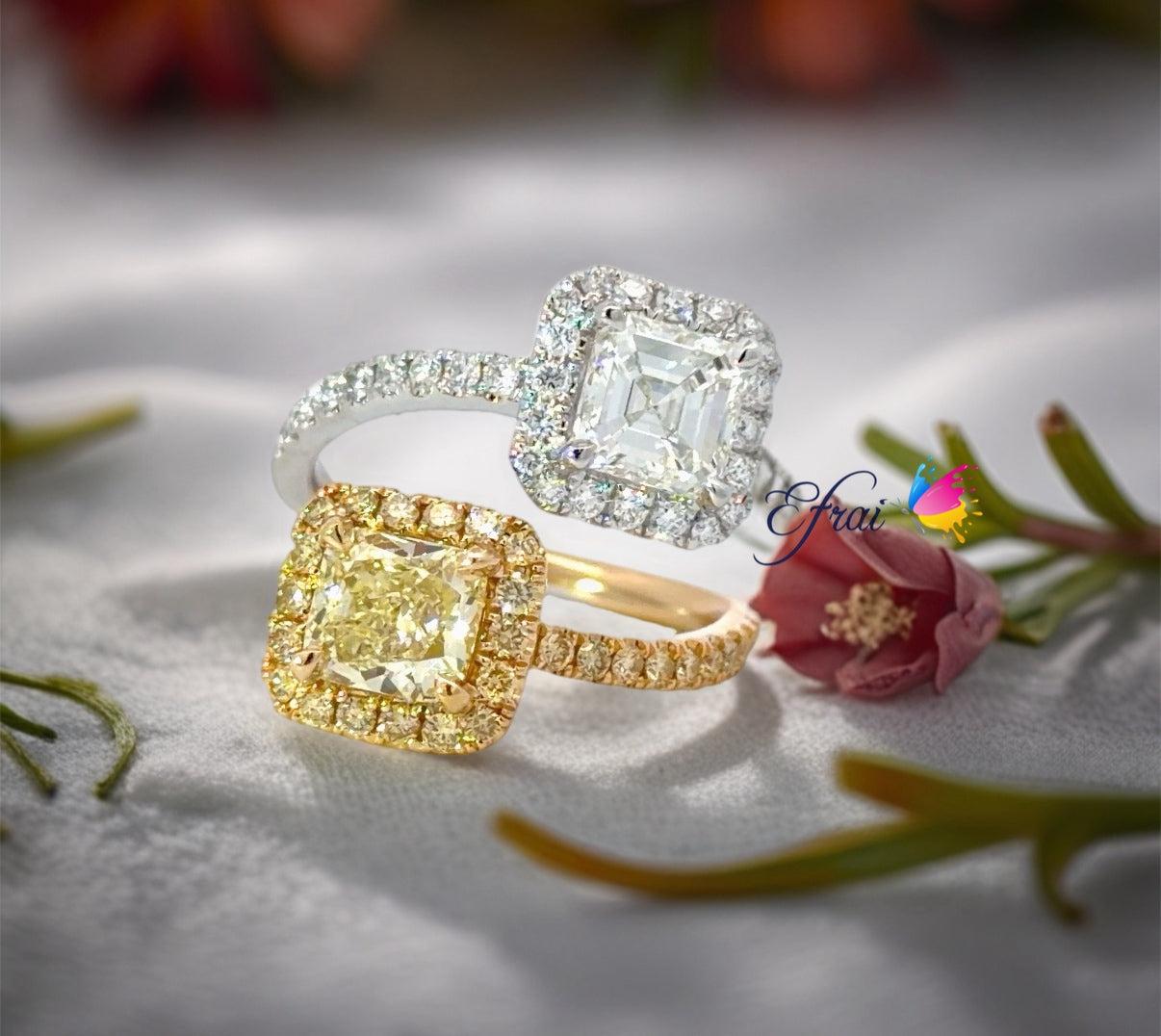 Natural GIA Fancy Yellow and white diamonds Moi et Toi style ring